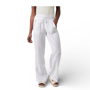 Athleta Cabo Linen Wide Leg Pants White Drawstring Zip Pockets Petite Size S-2P